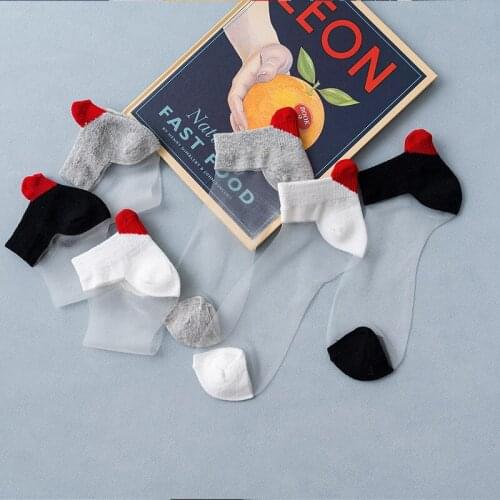 Spring and summer new heel love womens boat socks breathable glass transparent lovely socks womens socks