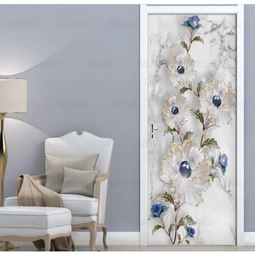 New Modern Marble Texture Embossed Jewelry Door Sticker PVC Self-adhesive Wallpaper Living Room Bedroom Door Decor Decal Poster