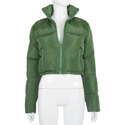 Women Cropped Puffer Jacket Down Pocket Ultralight Thick Winter Long Sleeve Clothes Women Warm Bubble Outwear Parka Streetwear