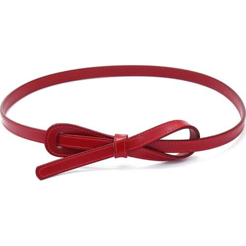 SHUCHAN New Cow Leather Womens Thin Belt Retro Knotted Dress Belt Womens Suit Trousers Decorative Belt Split Leather Designer