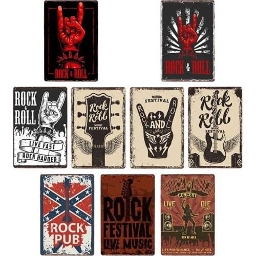 Rock Music Beer Rock Pub Metal Iron Painting Tin Sign Bar Club Pin Up Wall Stickers Retro Tin Plate Plaques Guitar Sketch Sign