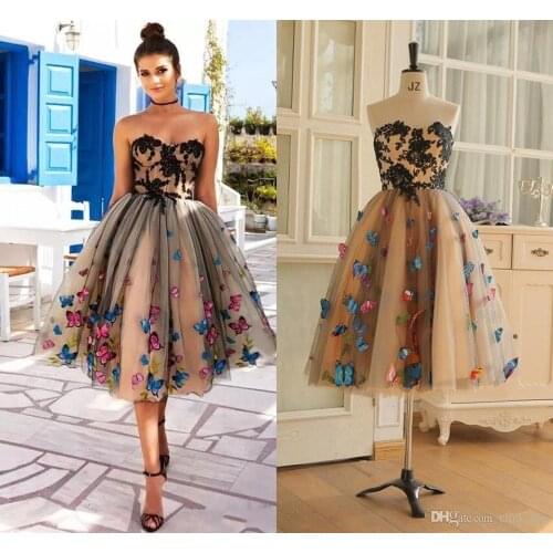 Sexy Butterfly Short Prom Dresses A Line Sweetheart Corset Back Tulle Evening Formal Party Dress 2020 Lace Graduation Prom Gowns
