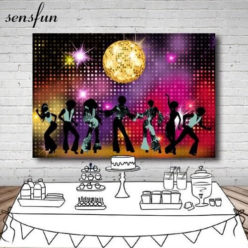 Sensfun Retro 80s Disco Dance Party Backdrop Photo Studio Gold Shiny Light Ball Woman Birthday Photography Background Customized