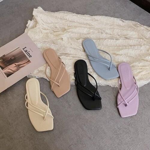 Flip Flop Womens Summer Fashion Korean Slipper Square Head Flat Bottom Clip Poster Beach Sandals And Slippers