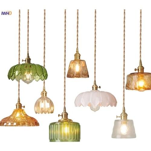 IWHD Modern Copper Glass LED Pendant Lamp Switch Living Room Bedroom Green Amber White Nordic Hanging Lights Luminaria Hanglamp