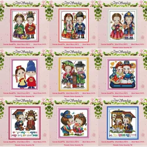 Korean wedding lovers Marry baby counted 11CT 14CT Cross Stitch Sets DIY Cross-stitch Kits Embroidery Needlework Home Decor