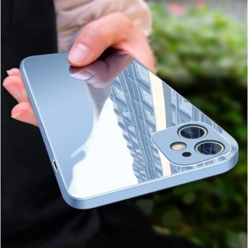 Ultra-thin Cute Plain Mirror Tempered Glass Phone Case For iPhone 12 11 Pro max SE XSmax XR X 8 7 Plus Camera Protection Cover