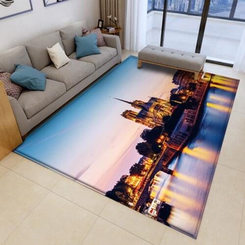 Pattern Of Famous Sights In Paris Flannel Carpets Anti-slip Bedroom Mat Area Rug Printed Decor Living Room Landscape Carpet 3D