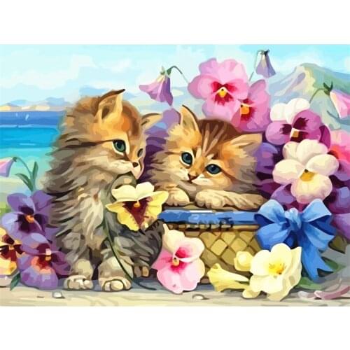 Flower Cats Animal Printed Water-Soluble Canvas 11CT Cross Stitch Embroidery Kit DMC Threads Needlework Painting Sales