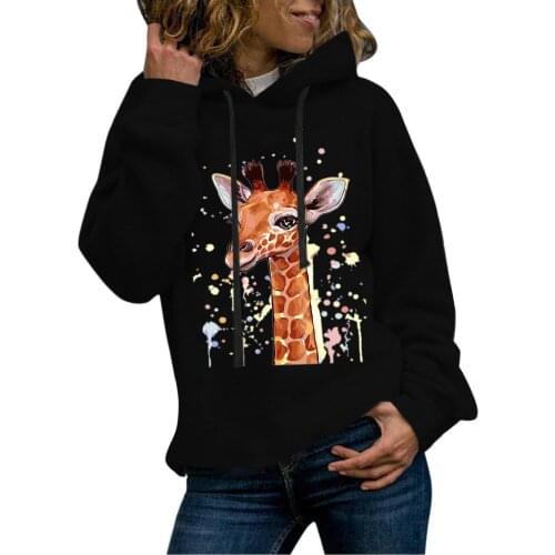 Oversized Hoodie Women Kawaii Cartoon Print Hooded Sweatshirts Classic Round Neck Long Sleeve Sweater Winter Keep Warm Pullover