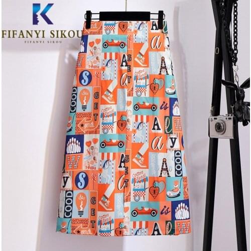 2020 Summer Women Plus Size 6XL High waist Skirt Fashion Print Loose Mid Long Skirt Female Casual Oversized A-Line Skirts