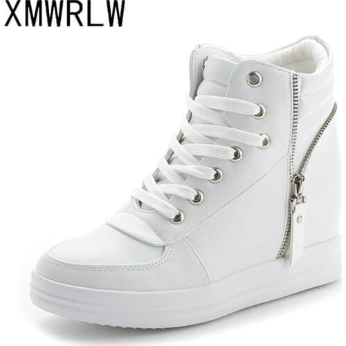 XMWRLW 2020 Autumn Wedges Sneakers Woman Platform Shoes High Top Ladies White Sneakers Fashion Zipper Women Chunky Shoes Sneaker