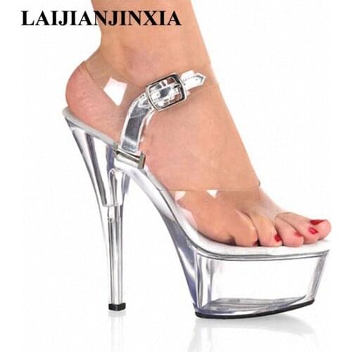 LAIJIANJINXIA Womens Shoes 2018 New Design 15cm High Heels Sandals Night Club Party Queen Transparent Platform Dance Shoes