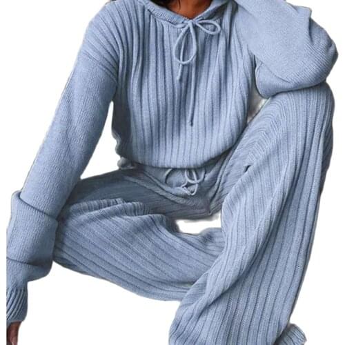 Plus Size Women Suit Set Autumn Long Sleeve Hoodie Wide Leg Pants Knitted Outfit Lounge Wear Set Womens Sets