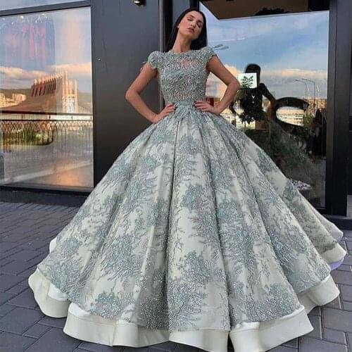SuperKimJo Robe De Soiree Vintage Prom Dresses Ball Gown Silver Gray Elegant Sparkly Beaded Prom Gown Robe De Soiree