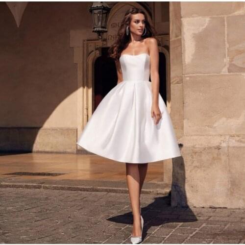 2021 Strapless Satin Backless Elegant A-Line Cocktail Evening Dress Party Dress Performance Evening Dress Girl