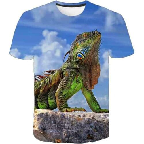 2021 summer mens reptile lizard 3D printing T-shirt fashion chameleon shirt O-neck hip-hop summer street casual clothing