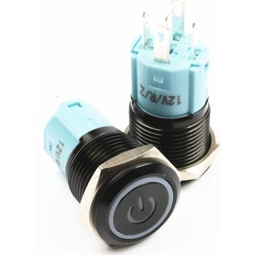 5V 6V 12V 24V 220V Metal push button switch power lamp 16mm reset Momentary start doorbell Computer Solder terminals