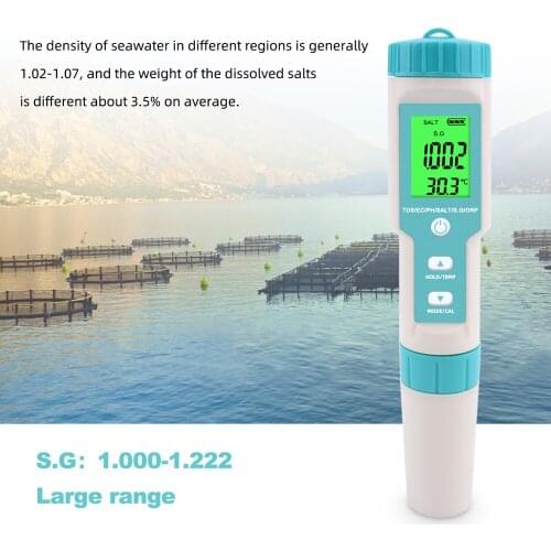 7 in 1 PH/TDS/EC/ORP/S.G/Salinity/Temperature Multi-Parameter Pocket Water Quality Tester Electrode Replaceable C-600 PH Meter