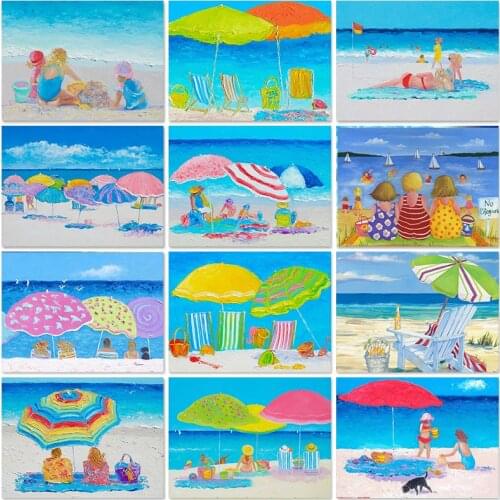 5D Diy Diamond Painting Cartoon Colorful Cute Girl In Beach Sunshade Chair Diamond Embroidery Cross Stitch Mosaic Craft Kits