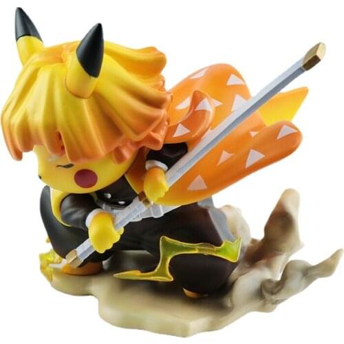 Anime Figure Demon Slayer Agatsuma Zenitsu Pikachu Cosplay Model Doll Toys for Kid Collection Gift