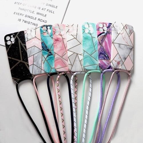 Classic Marble Crossbody Necklace Strap Lanyard Cord Case For iPhone 12 11 Pro Max XR X XS MAX 7 8 6 Plus Soft Silicon TPU Cover