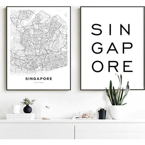Black White Singapore Map Canvas Poster Modern Wall Art Painting Print Nordic Decorative Pictures Home Decor Travel Map Gift