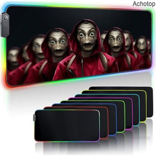 Money Heist Anime RGB 900*400 Rubber Gaming Mouse Pad LED Backlight Laptop Keyboard Pad Anti-Slip Best Choice CS Mousepad XL Mat