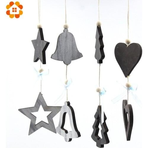 4PCS/Lot Christmas Bell/Star/Heart/Tree Wooden Pendants Ornaments Kids Gifts Xmas Tree Hangings Christmas Party Decorations
