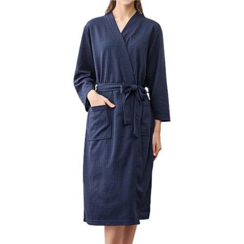 Women Bathrobe Long Soft Bath Robe Pajamas Kimono 2021 Solid Color V Neck Cardigan Long Sleeve Lady Pajamas Robes for Home 3XL