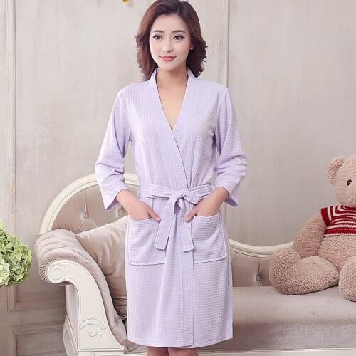 New Women Men Waffle Bathrobe Three Quarter Sleeve Kimono Bath Robe Plus Size Bridesmaid Robes Sexy Wedding Dressing Gown