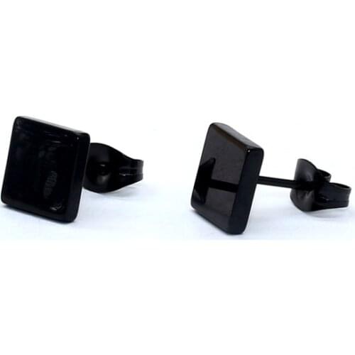 Brief 316L Stainless Steel Men Women Square Black Plated Stud Earrings Classic Jewelry Size 8mm Allergy Free