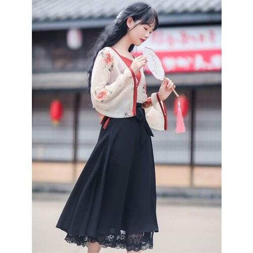 1set Ancient Women Chinese Style Tops Skirt Suit Student Summer Dresses Daily Cosplay Costume for Women Girl Gift