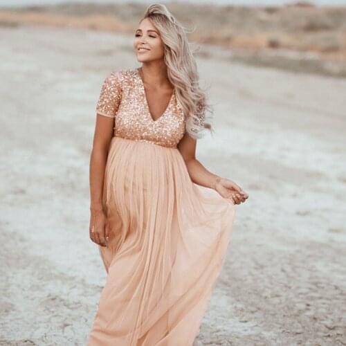 4# Lace VNeck Women Dress For Pregnant Women Pregnants Maternity Photography Props Платье Short Sleeve Sequined Solid Boho Dress