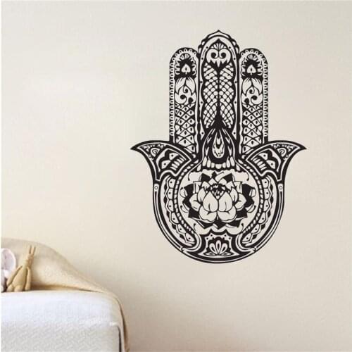 Lotus Hamsa Hand Wall Decals Vinyl Art Home Decor Self Adhesive Indian Buddha Wall Sticker Living Room