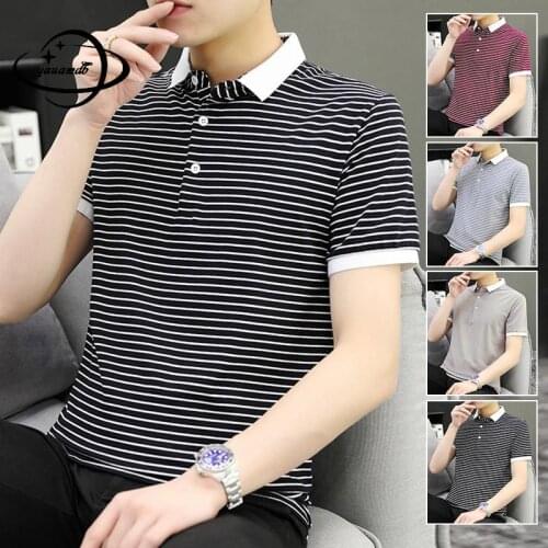 M-4xl Mens Polo Shirts Summer Male Tops Tees Short Sleeve Striped Cotton Breathable Contrast Color Comfortable Clothes Hy54