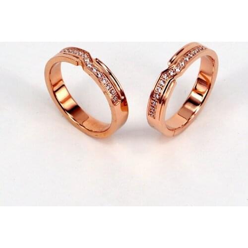 Fashion Lover Rose Gold Color Stainless Steel Crystal Z Shape Finger Ring Engagement Woman Wedding Party Gift