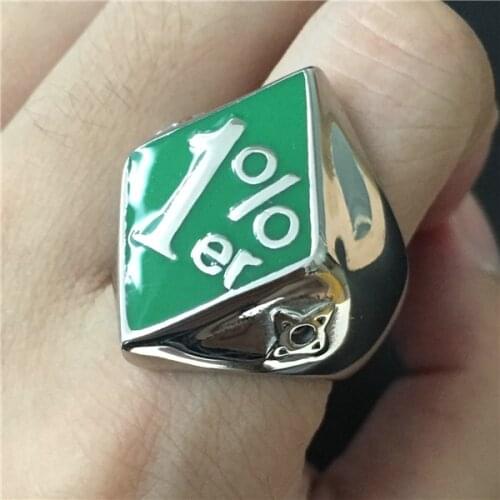 2016 Fashion 316L Stainless Steel Fashion Green Motorcycles 1%er Ring Cool Design With Star Motor Biker Ring