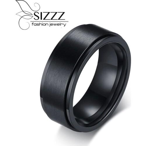 SIZZZ 8MM wide black color titanium steel classic ring For Men Size 8-13
