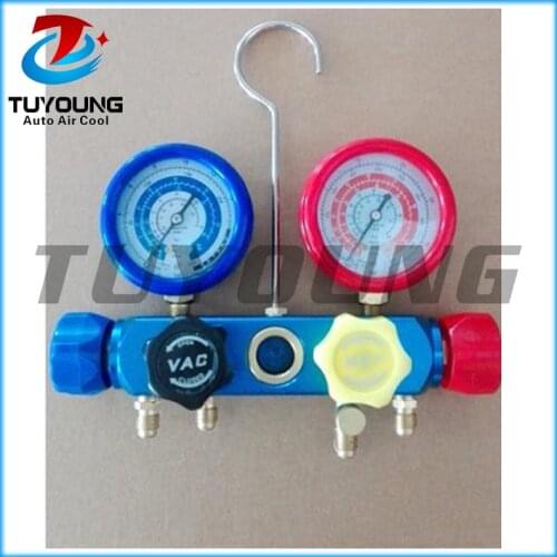 China factory supply auto A/C Manifold Gauge Set with Hose , fast delivery AC Diagnostic Manifold Gauge Tool Four valve