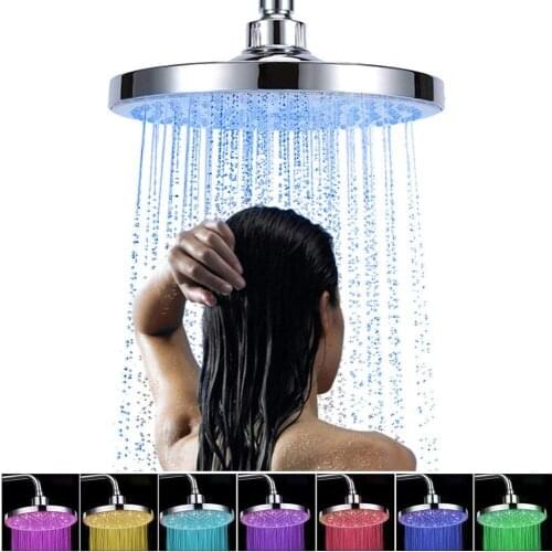8 Inch 20cm * 20cm 3 Colors Changing Water Powered Rain Led Shower Head Without Shower Arm Bathroom Temerpature Automatic