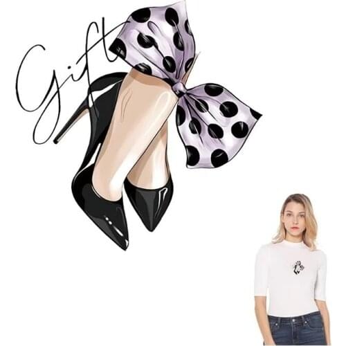 New Patches On Girls Clothes High Heels Stickers Diy Transfer Iron Hot Press Patches On T-shirt Easy Print Applique