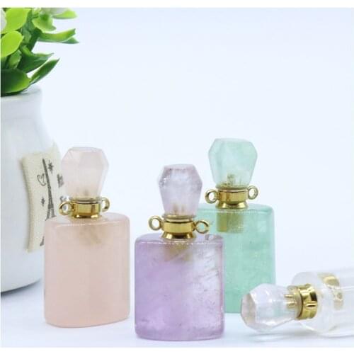 Retro Reiki Perfume Wishing Bottle Pendants Necklace Natural Amethysts Quartz Stone Oil Diffuser Choker Necklace Women Amulet