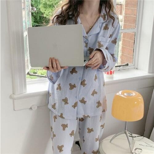 4 color pajama set kawaii family matching outfits oajamas bear set long sleeve shirt and pants 2Pcs korean home sleepwear L434