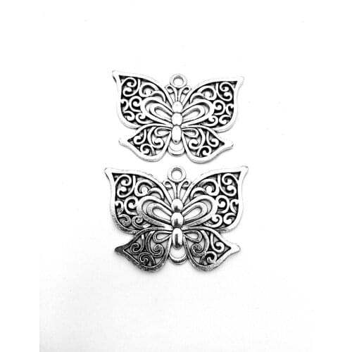 5pcs Butterfly charms pendant 35x50mm antique silver ornament accessories jewelry making craft base material