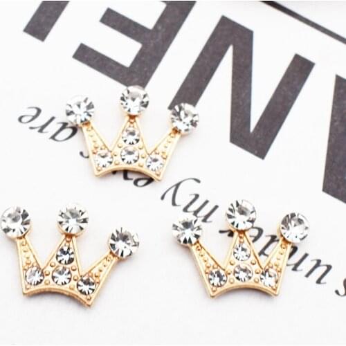 10pcs Jewelry Accessory Rhinestone Crown Alloy Charms DIY Earrings Gold Tone Crown Pendants Bracelets Hair Finding 12*17mm YZ566