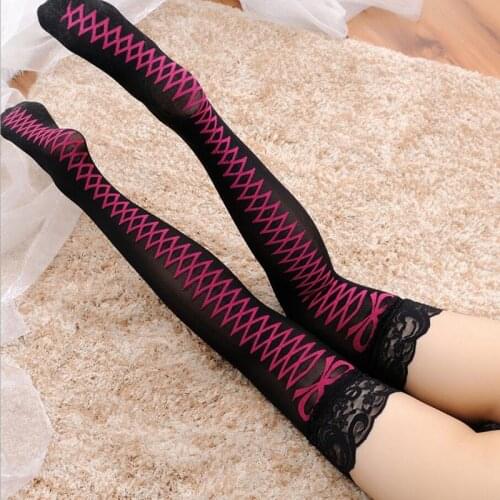 Sexy appeal Lace stockings appeal Thigh stockings Printing bowknot stockings