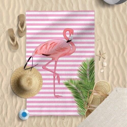 Hot Flamingo Pink Striped Microfibre Beach Towel Summer Flamingo Pool Sun Bathing Towel Lightweight Spa Sauna Travel Towel
