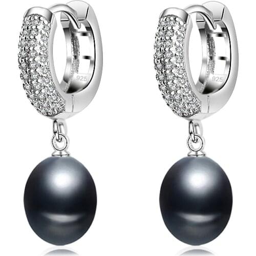 925 sterling silver earrings for women,anniversary gift black freshwater natural pearl circle bride earrings