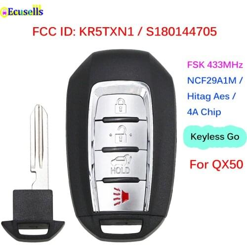 Keyless-Go 4 Buttons Smart Remote Key FSK 433MHz NCF29A1M HITAG AES 4A Chip for Infinit QX50 2020 2021 FCC ID KR5TXN1 S180144705